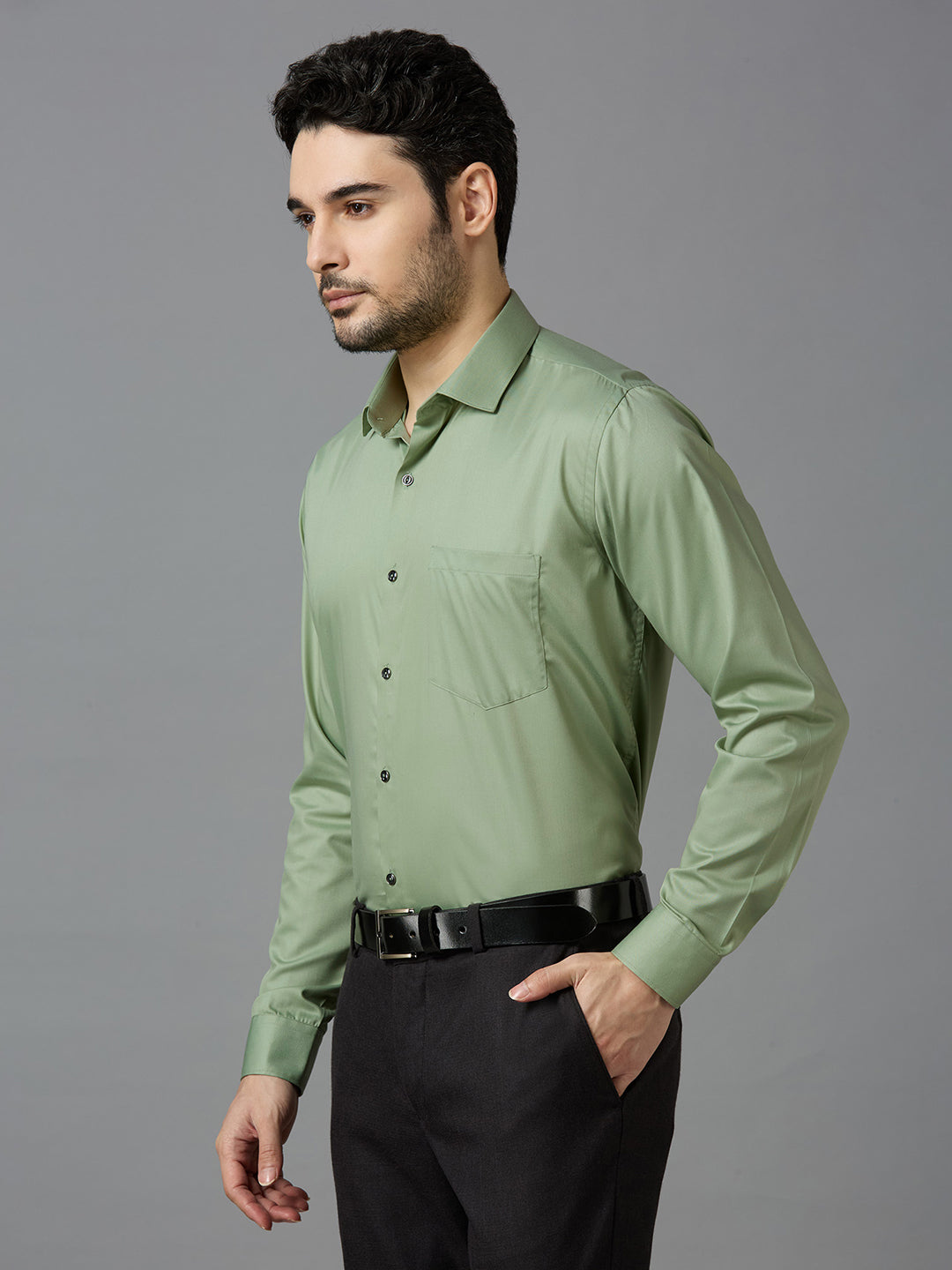 Pista Green Elegant Office Wear Shirt for Men | Allen Brown Satin