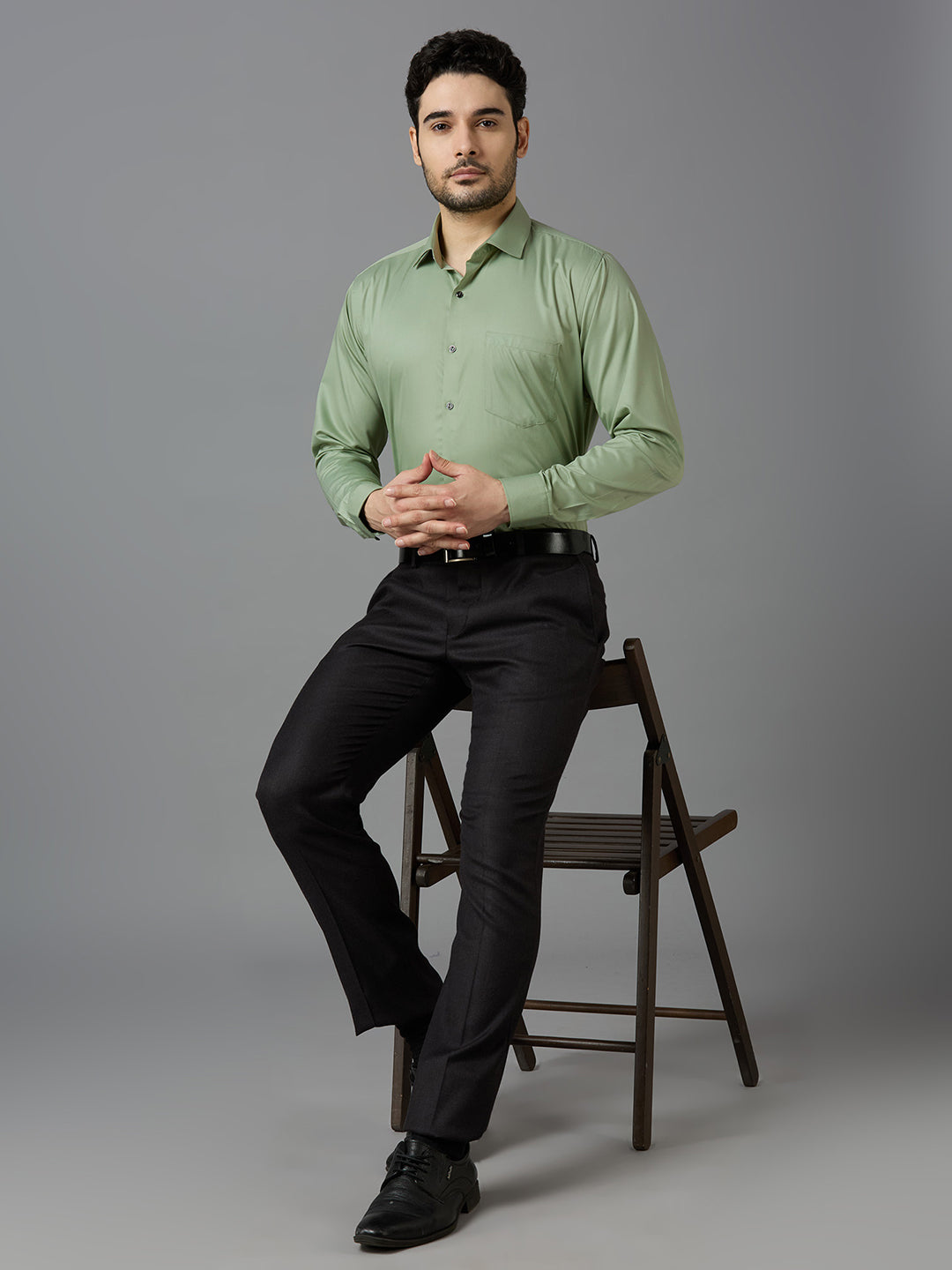 Pista Green Elegant Office Wear Shirt for Men | Allen Brown Satin