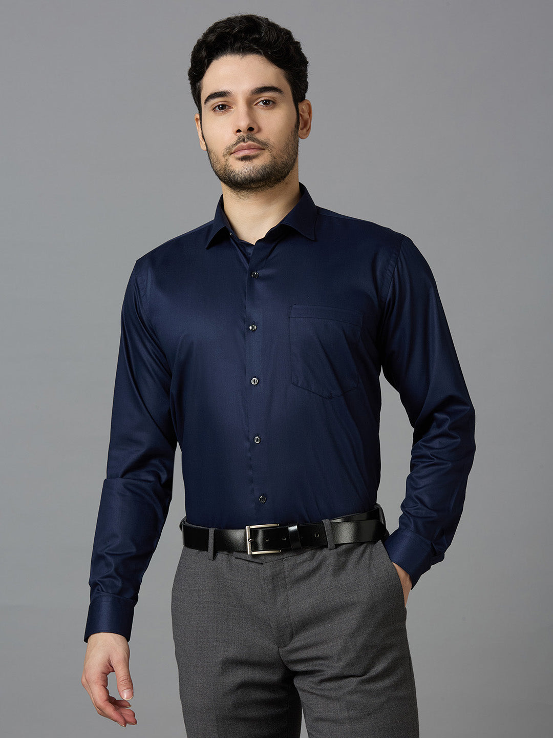 Neavy Blue Elegant Office Wear Shirt for Men | Allen Brown Satin