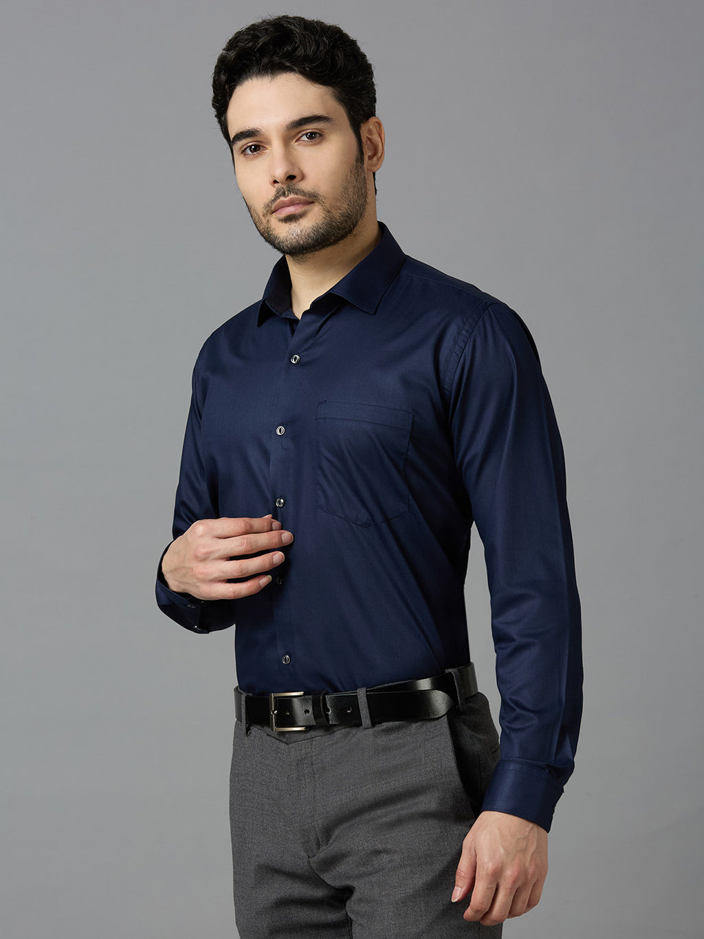 Neavy Blue Elegant Office Wear Shirt for Men | Allen Brown Satin