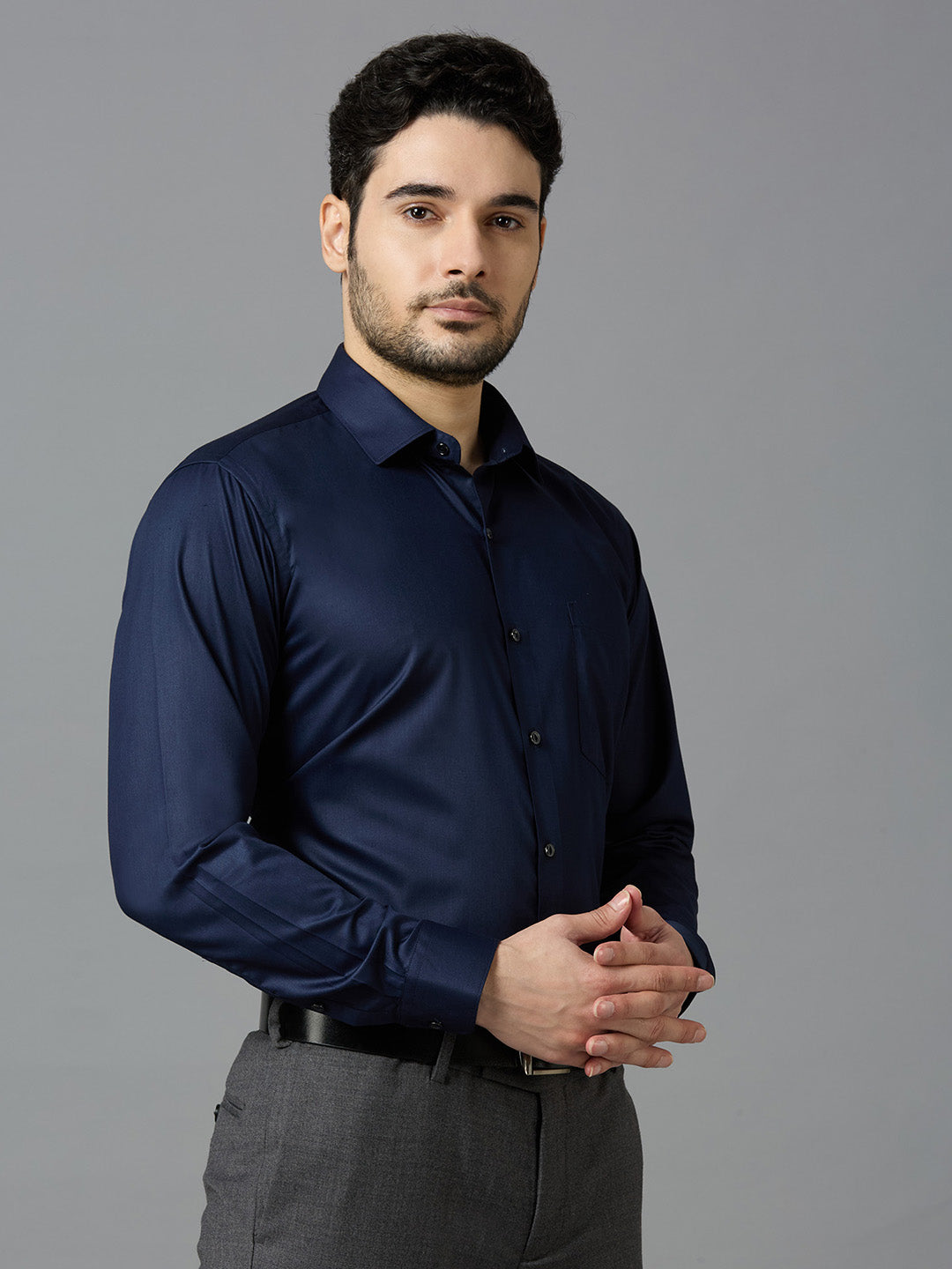 Neavy Blue Elegant Office Wear Shirt for Men | Allen Brown Satin