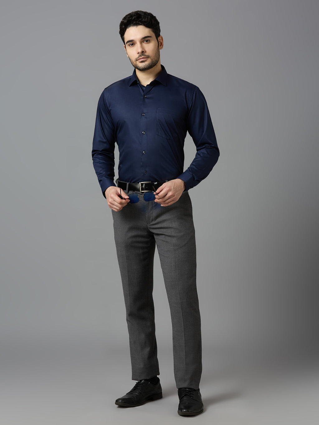 Neavy Blue Elegant Office Wear Shirt for Men | Allen Brown Satin