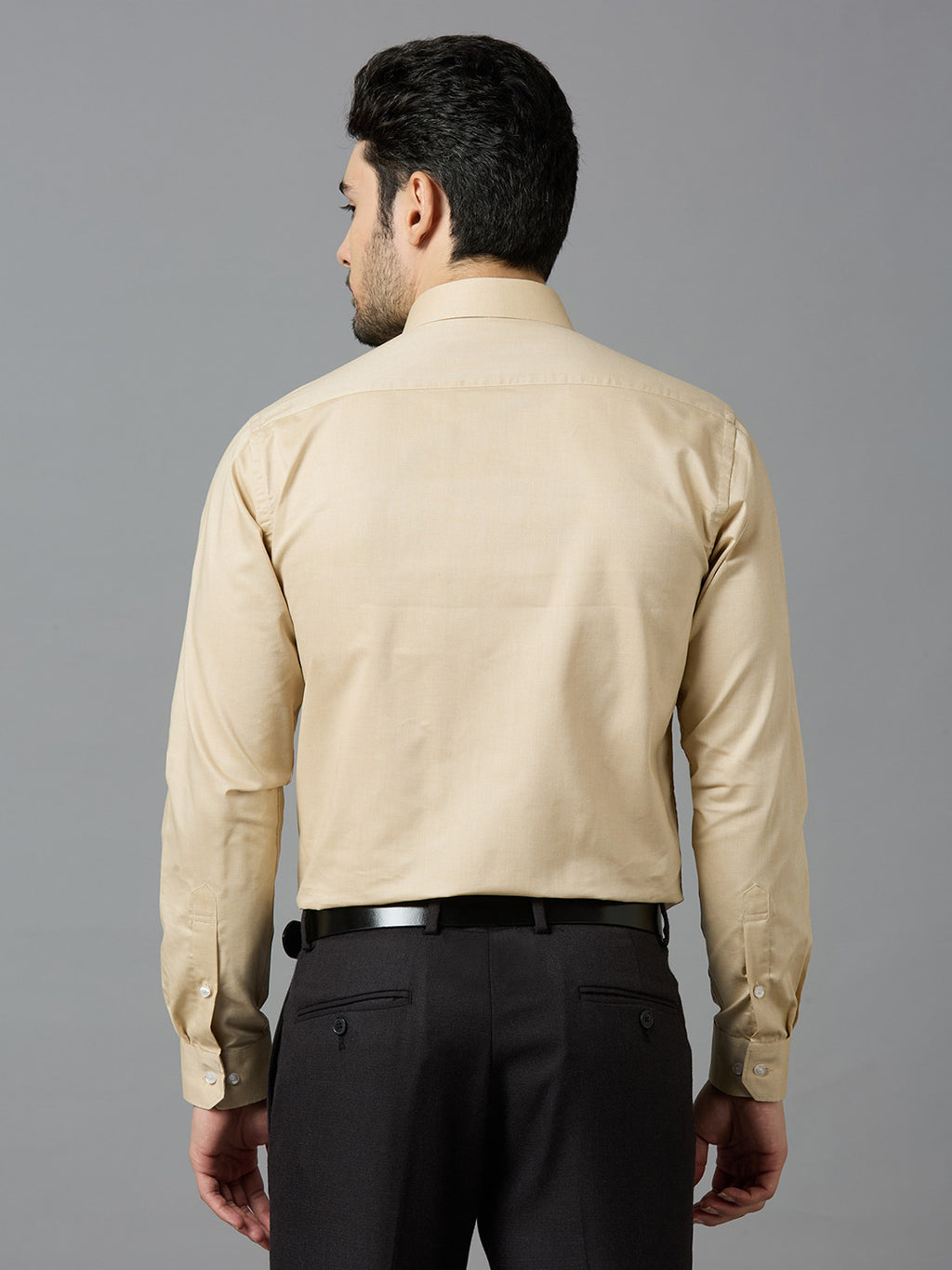 Men's Fawn Plain Office Wear Long Sleeves Solid Shirt - Allen Brown
