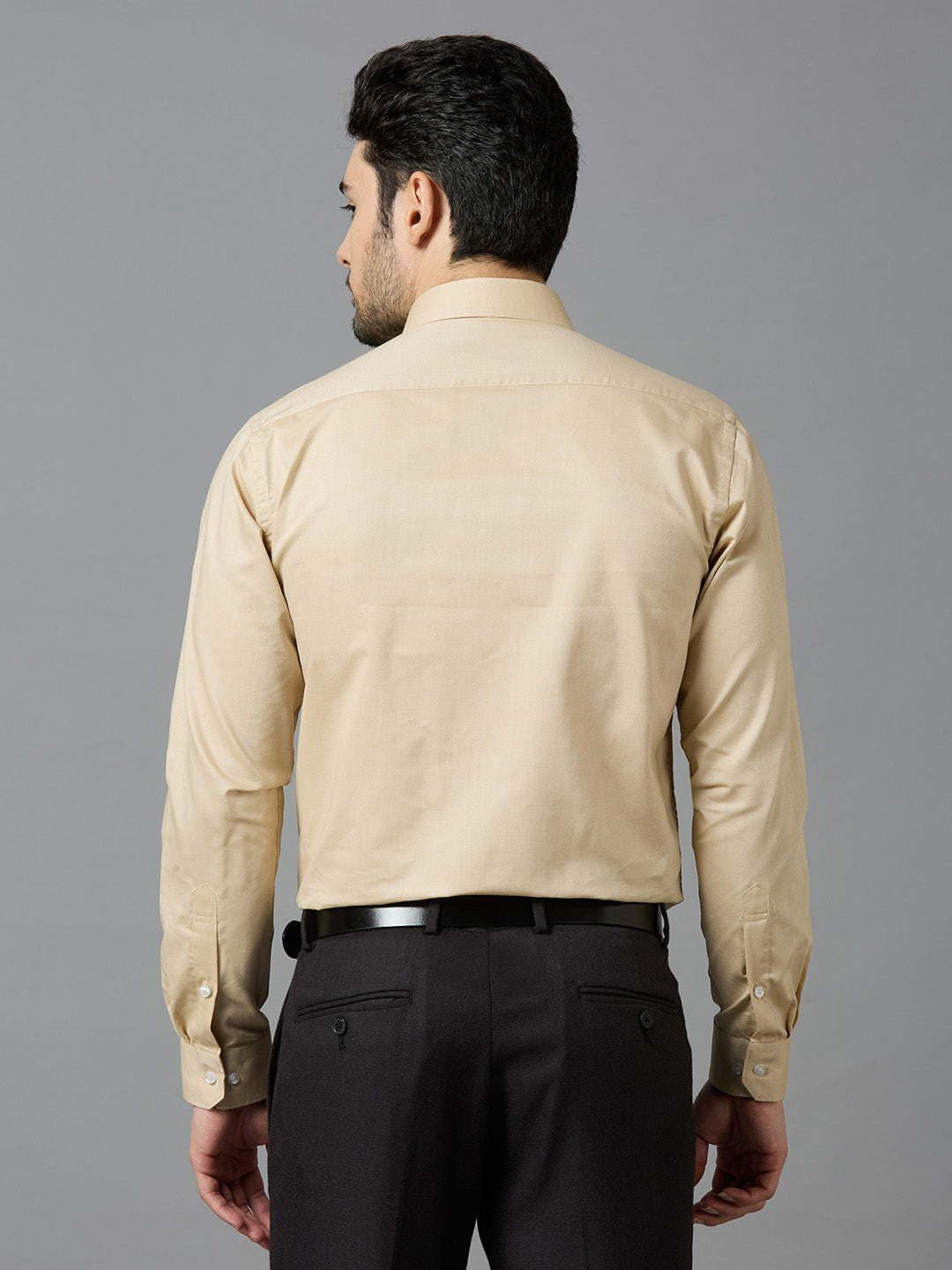 Men's Fawn Plain Office Wear Long Sleeves Solid Shirt - Allen Brown