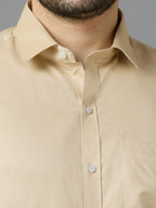 Men's Fawn Plain Office Wear Long Sleeves Solid Shirt - Allen Brown