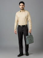 Men's Fawn Plain Office Wear Long Sleeves Solid Shirt - Allen Brown