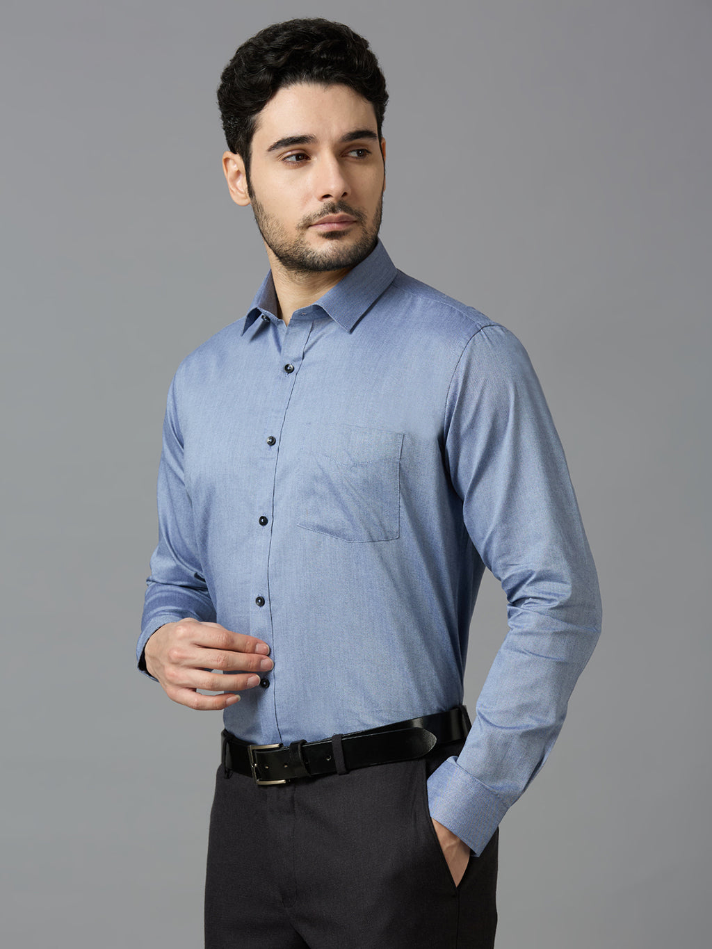 Men's AshGrey Plain Office Wear Long Sleeves Solid Shirt - Allen Brown