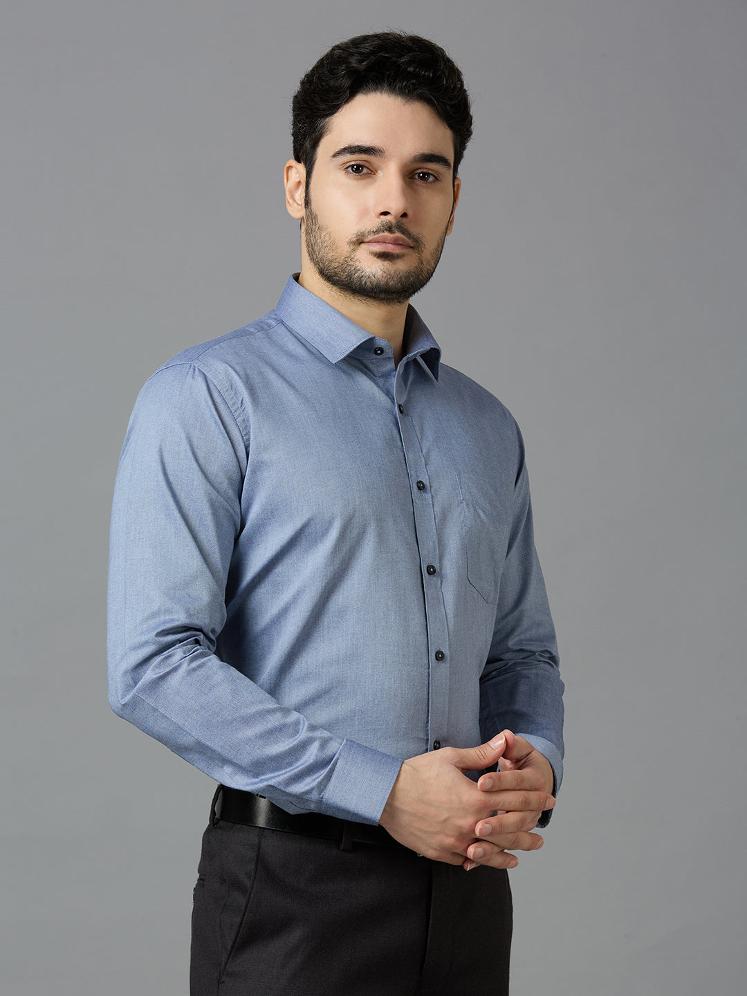 Men's AshGrey Plain Office Wear Long Sleeves Solid Shirt - Allen Brown