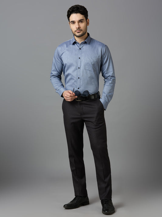 Men's AshGrey Plain Office Wear Long Sleeves Solid Shirt - Allen Brown