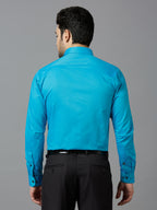 Men's Blue Plain Office Wear Long Sleeves Solid Shirt - Allen Brown