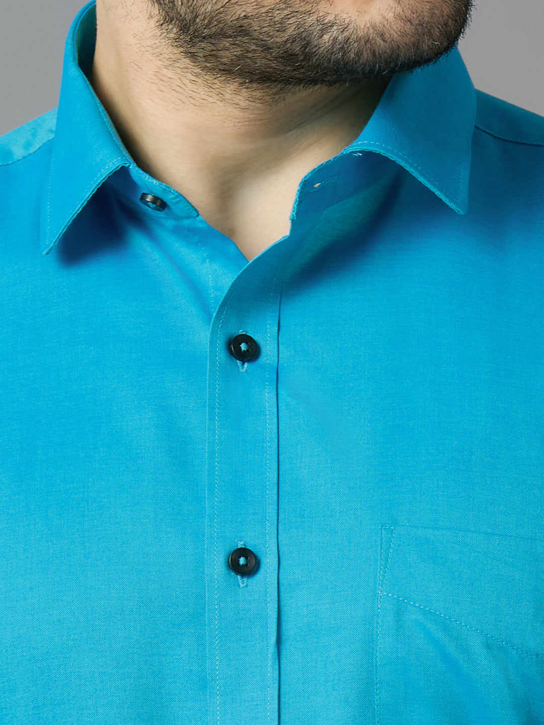 Men's Blue Plain Office Wear Long Sleeves Solid Shirt - Allen Brown