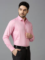 Men's Pink Plain Office Wear Long Sleeves Solid Shirt - Allen Brown