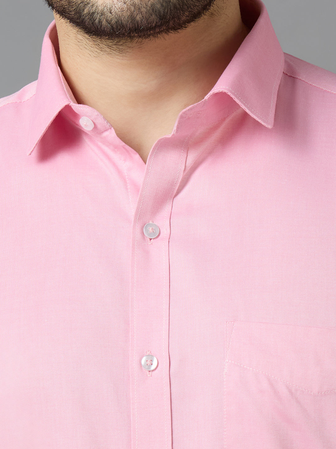 Men's Pink Plain Office Wear Long Sleeves Solid Shirt - Allen Brown