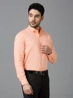Men's Peach Plain Office Wear Long Sleeves Solid Shirt - Allen Brown