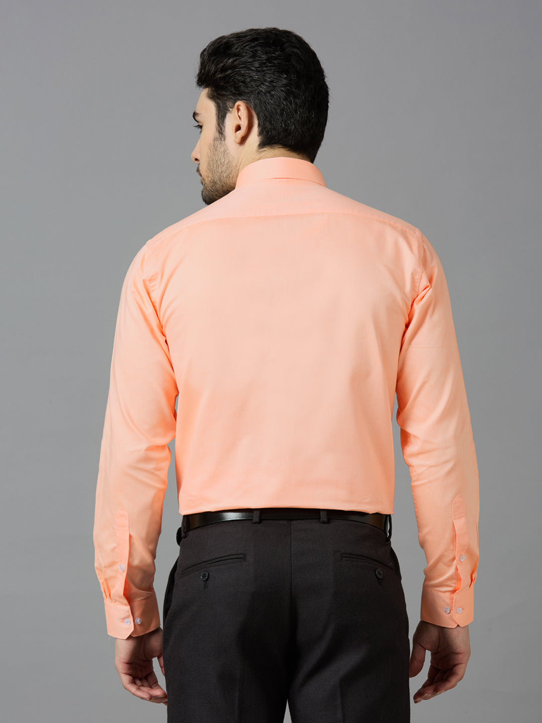 Men's Peach Plain Office Wear Long Sleeves Solid Shirt - Allen Brown