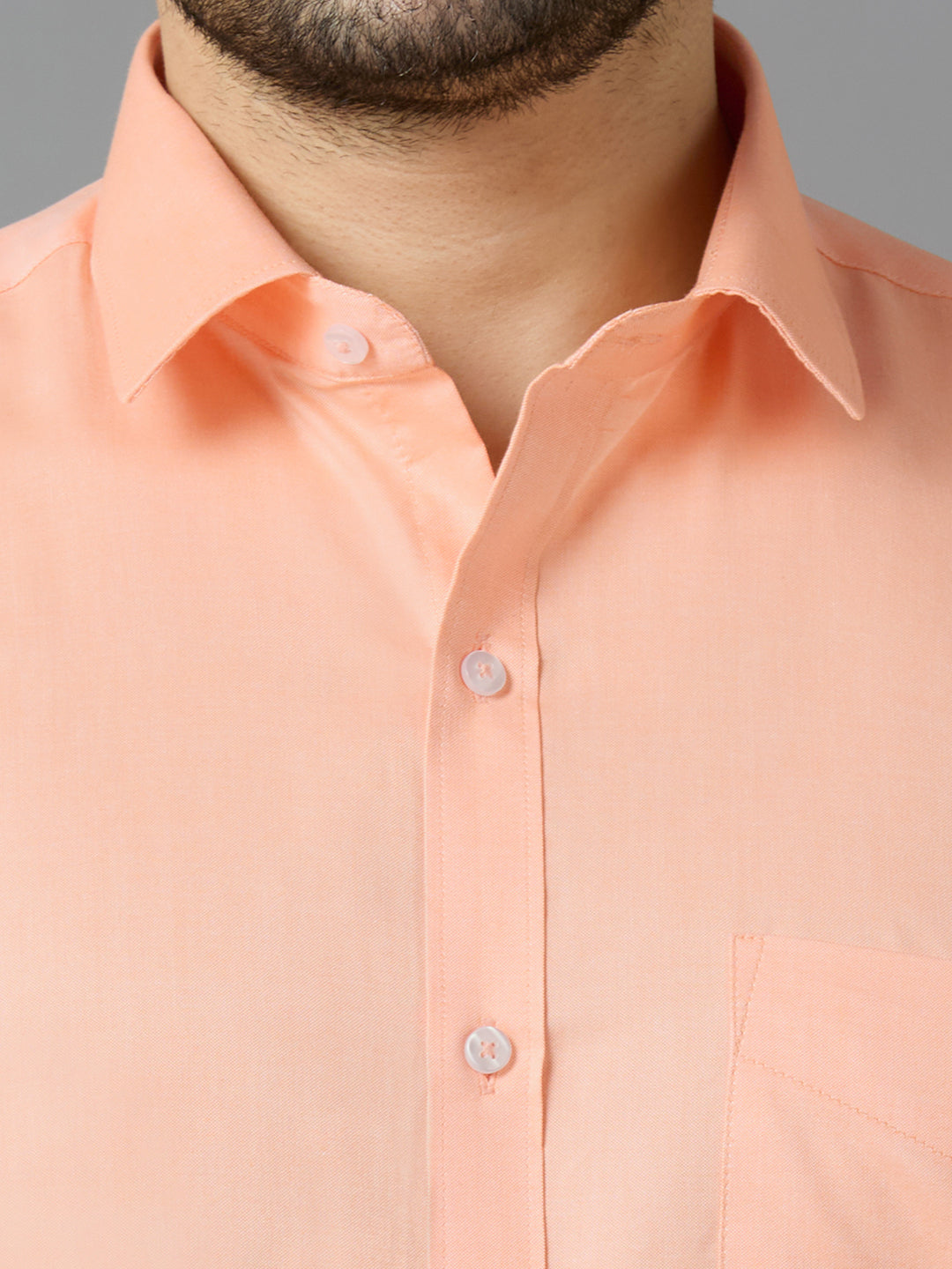 Men's Peach Plain Office Wear Long Sleeves Solid Shirt - Allen Brown