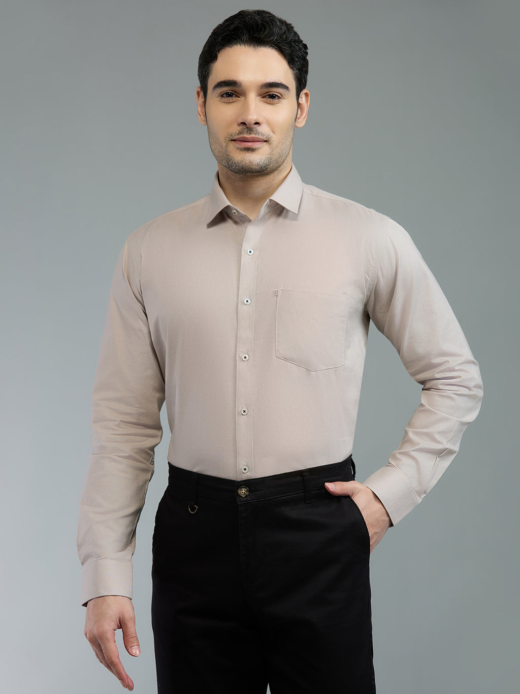 KOMPANION Men's Smart Office Plain Fawn Shirt | Oxford