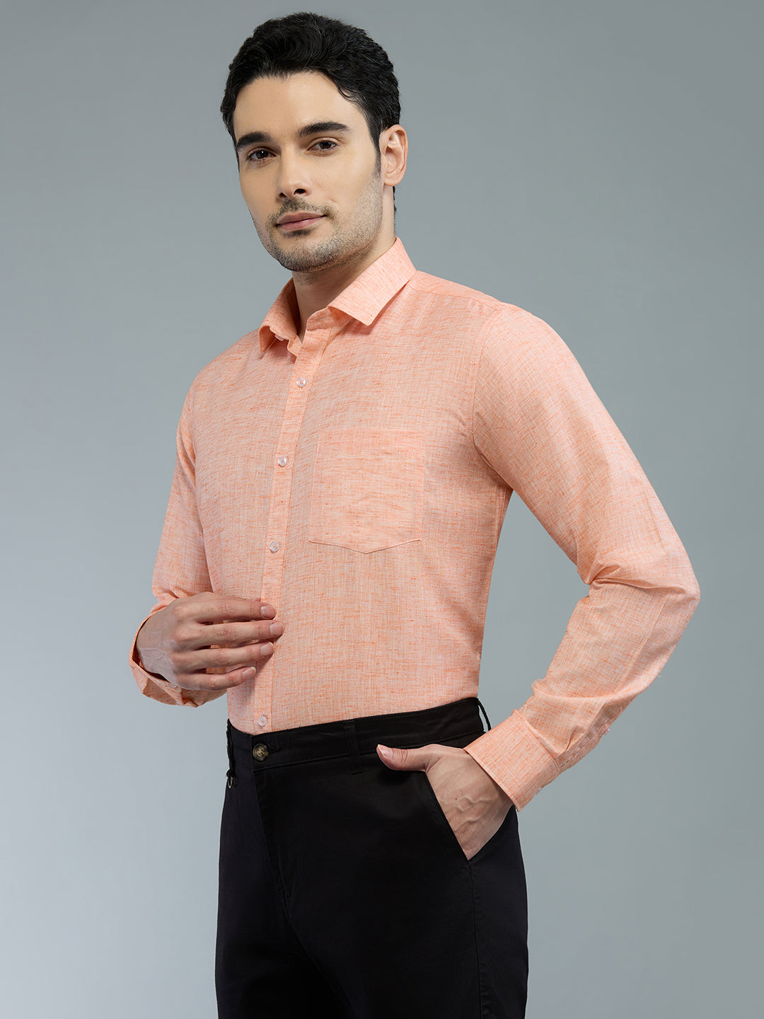 Orange - Allen Brown Men's Solid Shirt | Apollo Linen