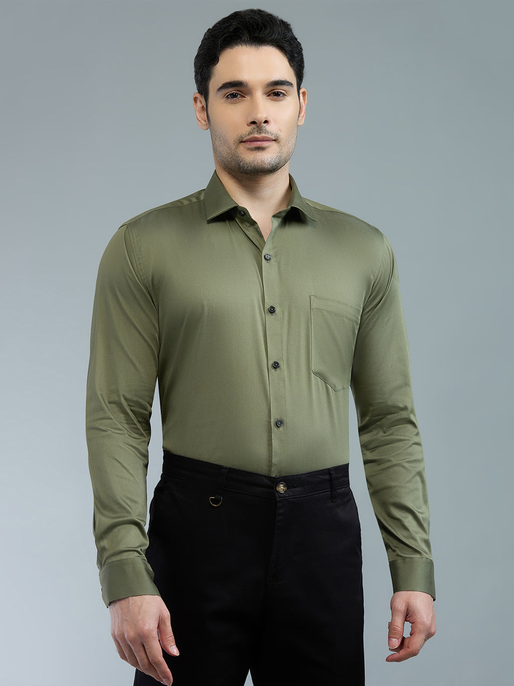 Mehendi Green - Kompanion Men's Solid Shirt | Lycra