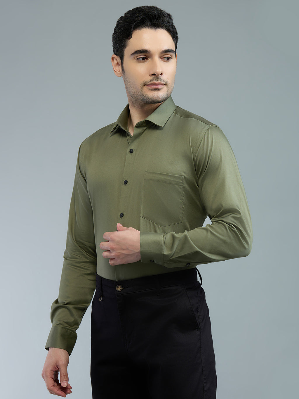 Mehendi Green - Kompanion Men's Solid Shirt | Lycra