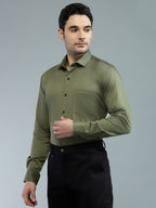 Mehendi Green - Kompanion Men's Solid Shirt | Lycra