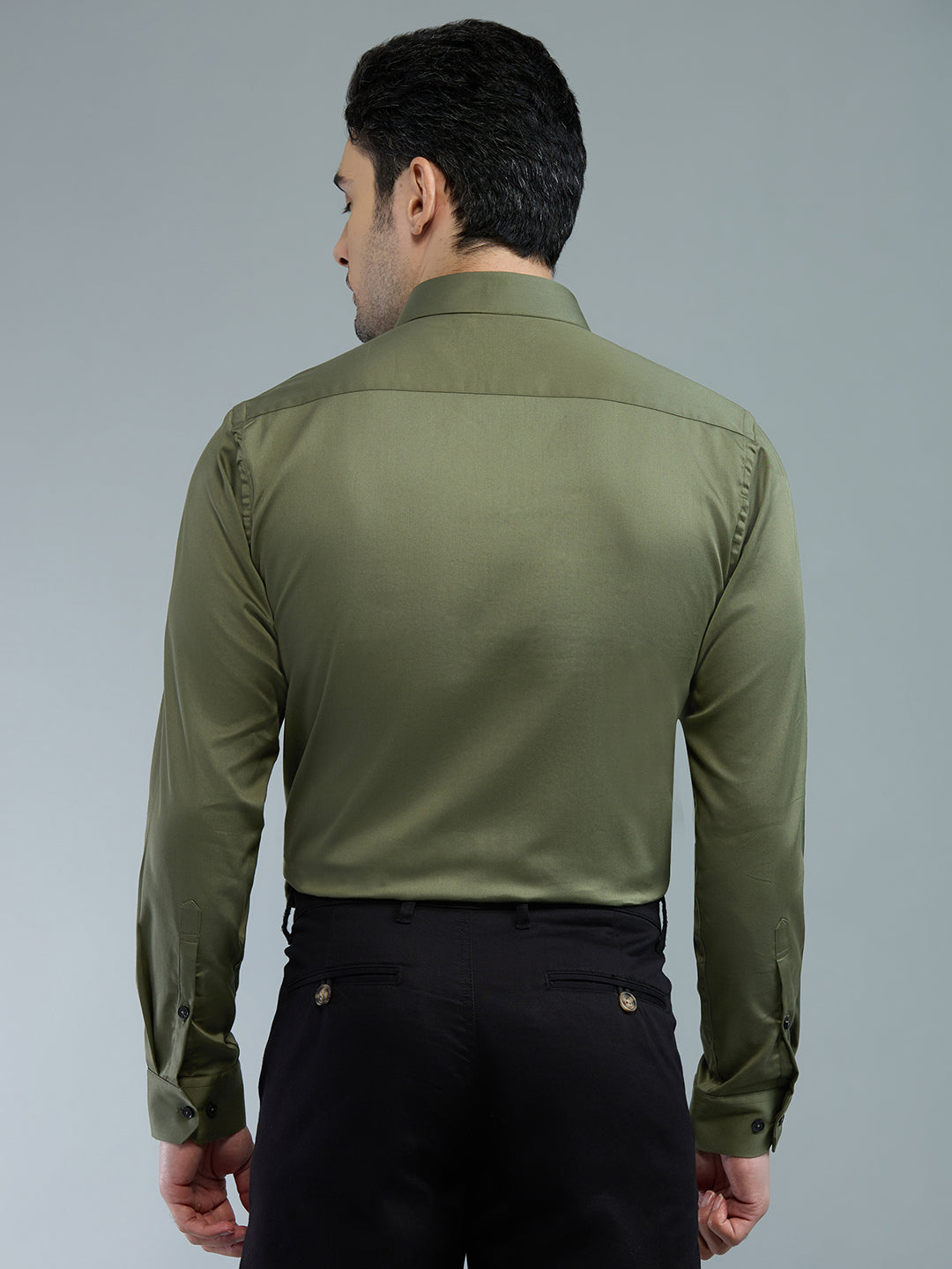 Mehendi Green - Kompanion Men's Solid Shirt | Lycra