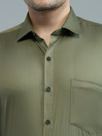 Mehendi Green - Kompanion Men's Solid Shirt | Lycra