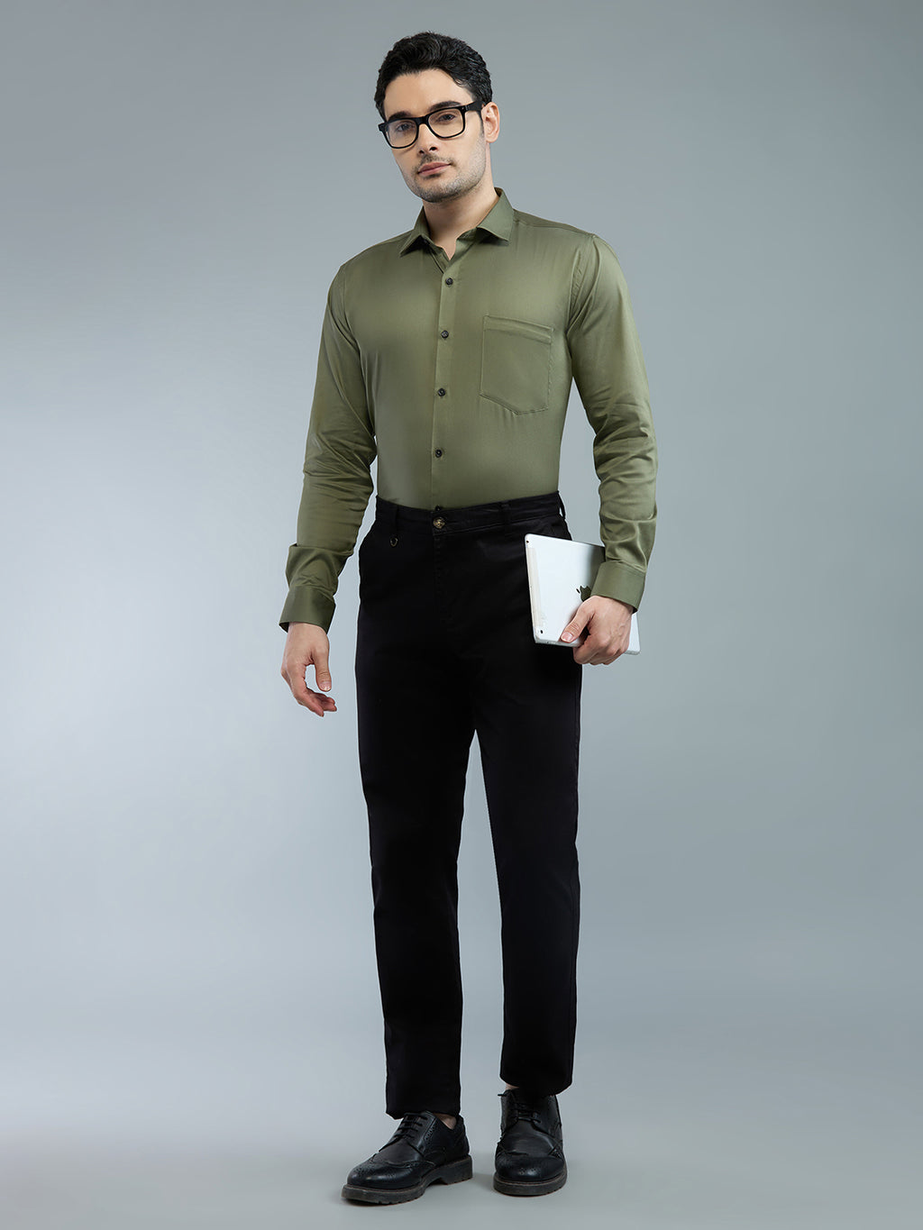 Mehendi Green - Kompanion Men's Solid Shirt | Lycra
