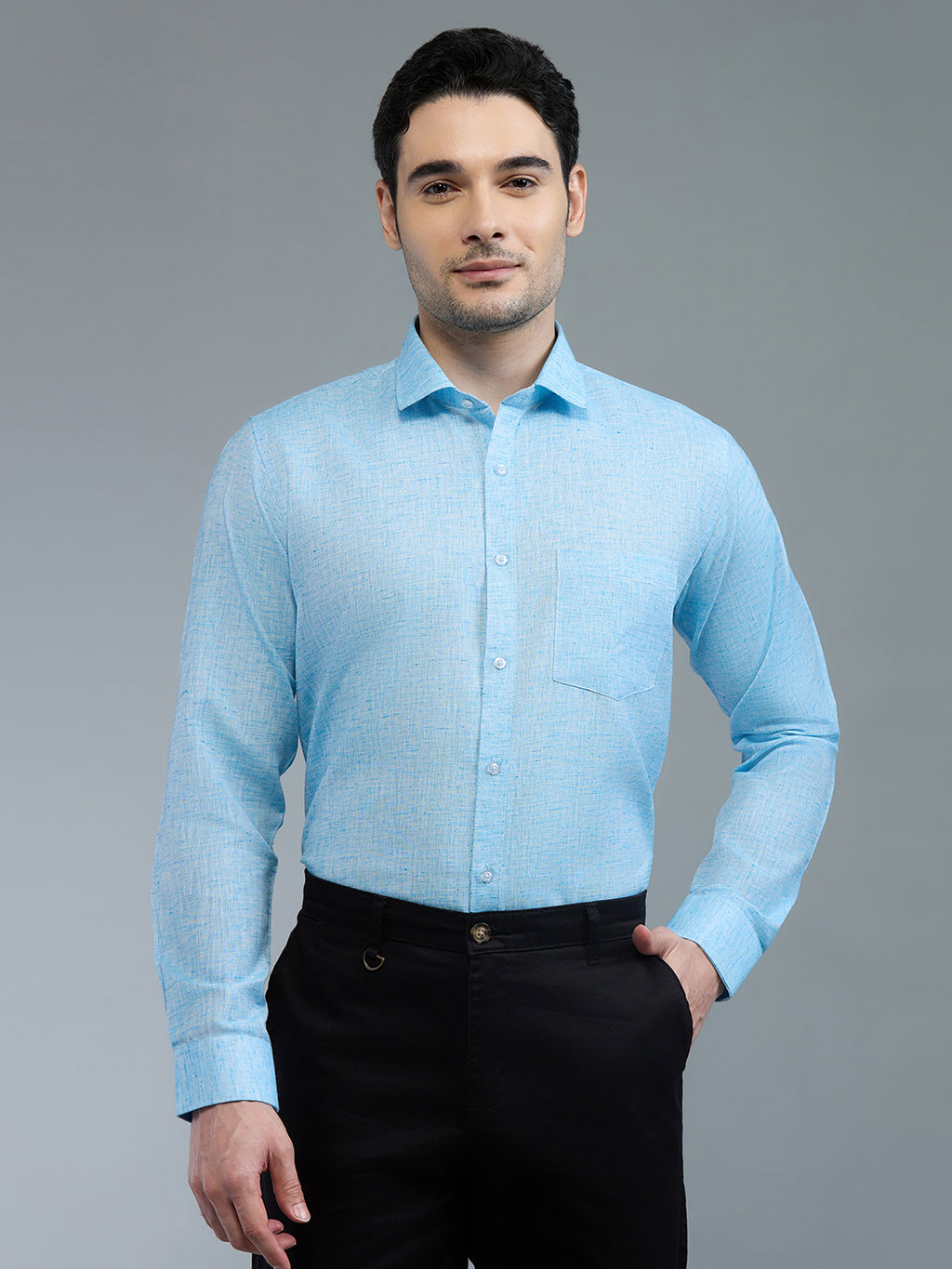 Blue - Allen Brown Men's Solid Shirt | Apollo Linen