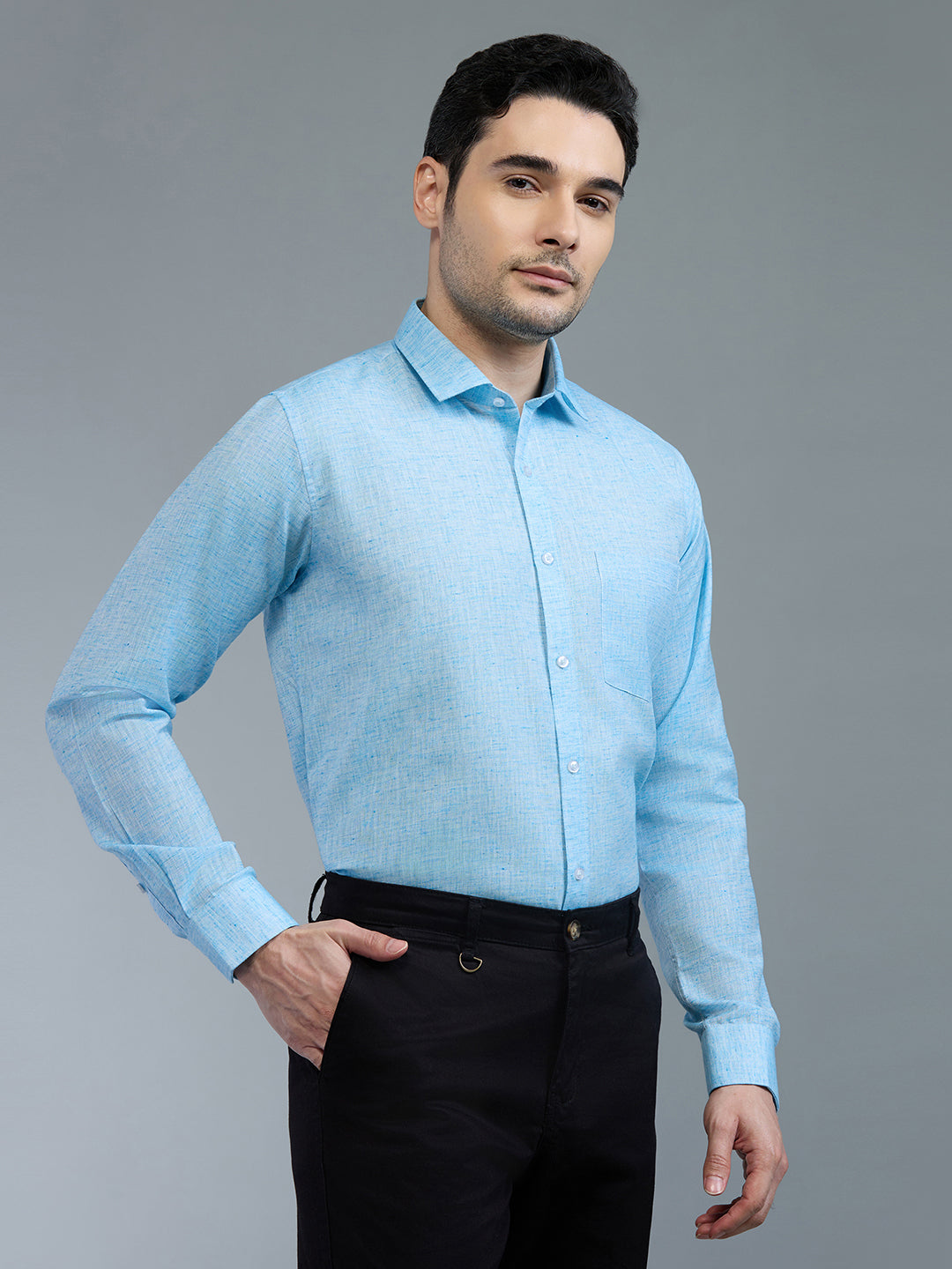 Blue - Allen Brown Men's Solid Shirt | Apollo Linen