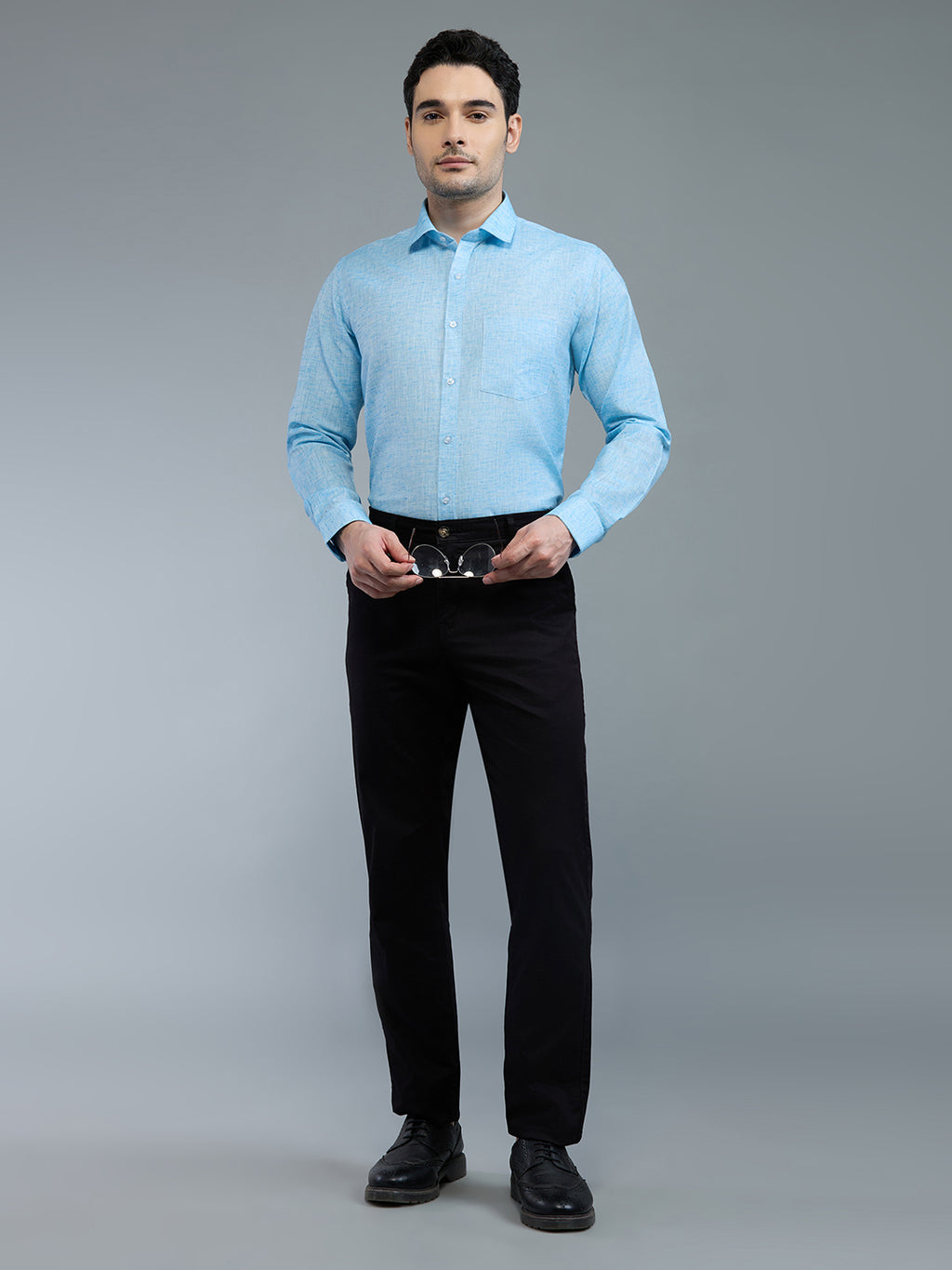 Blue - Allen Brown Men's Solid Shirt | Apollo Linen