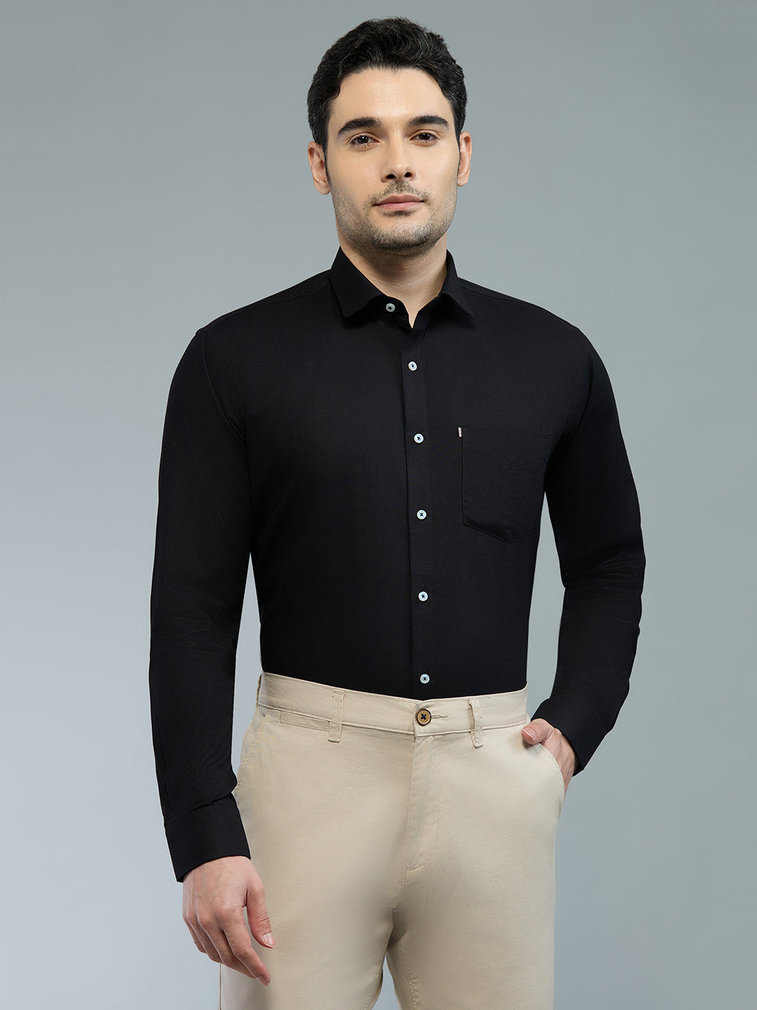 KOMPANION Men's Smart Office Plain Black Shirt | Oxford