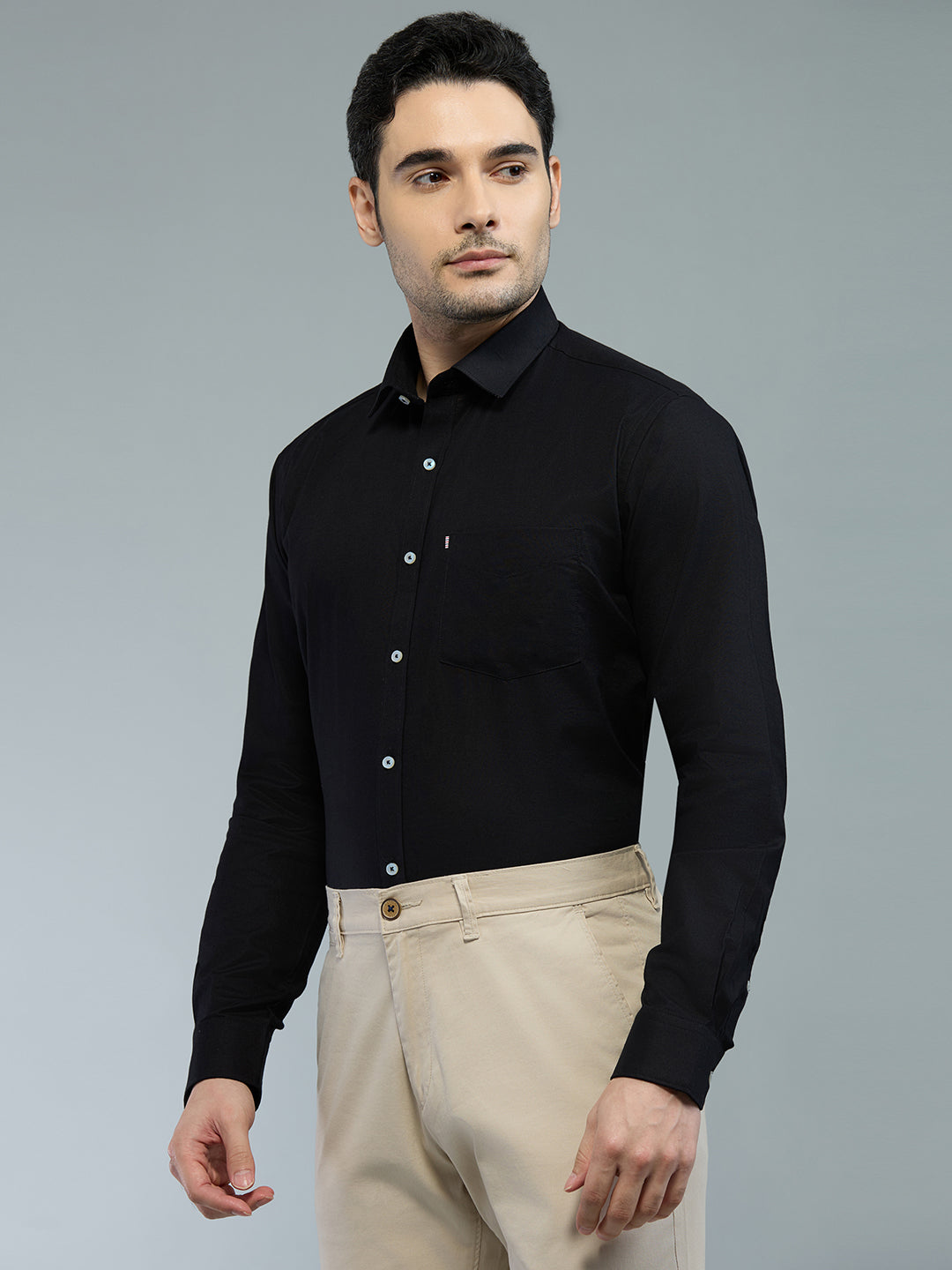 KOMPANION Men's Smart Office Plain Black Shirt | Oxford