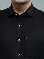 KOMPANION Men's Smart Office Plain Black Shirt | Oxford