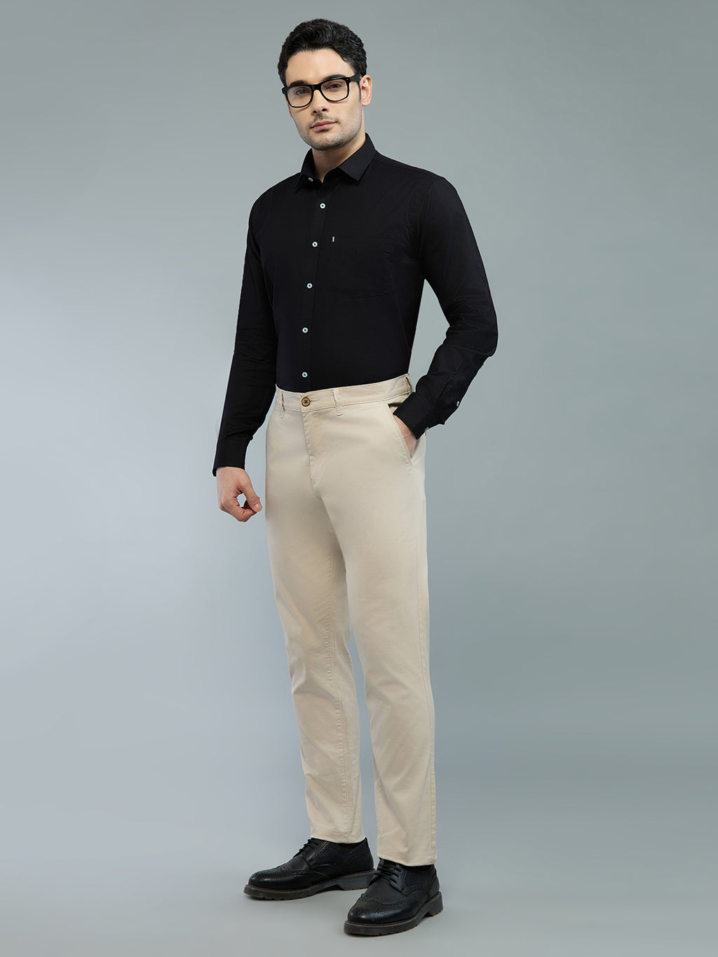 KOMPANION Men's Smart Office Plain Black Shirt | Oxford