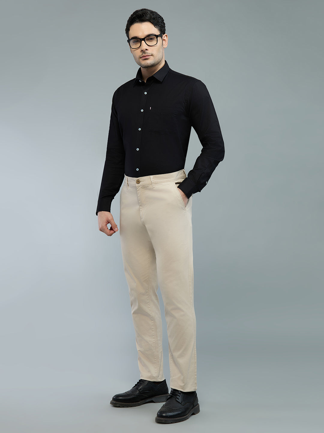 KOMPANION Men's Smart Office Plain Black Shirt | Oxford