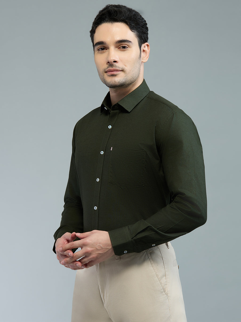 KOMPANION Men's Smart Office Mehendi Green Shirt | Oxford