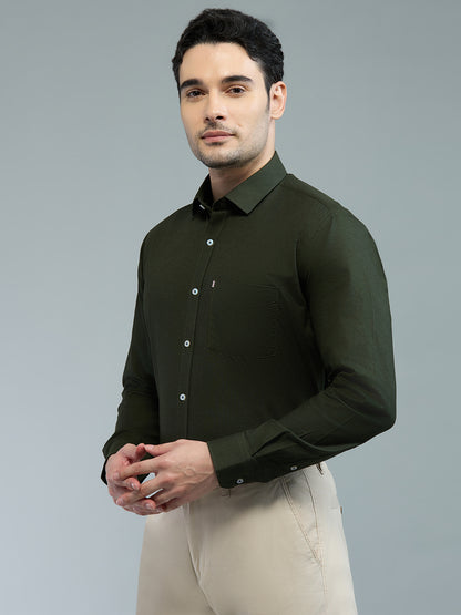 KOMPANION Men's Smart Office Mehendi Green Shirt | Oxford