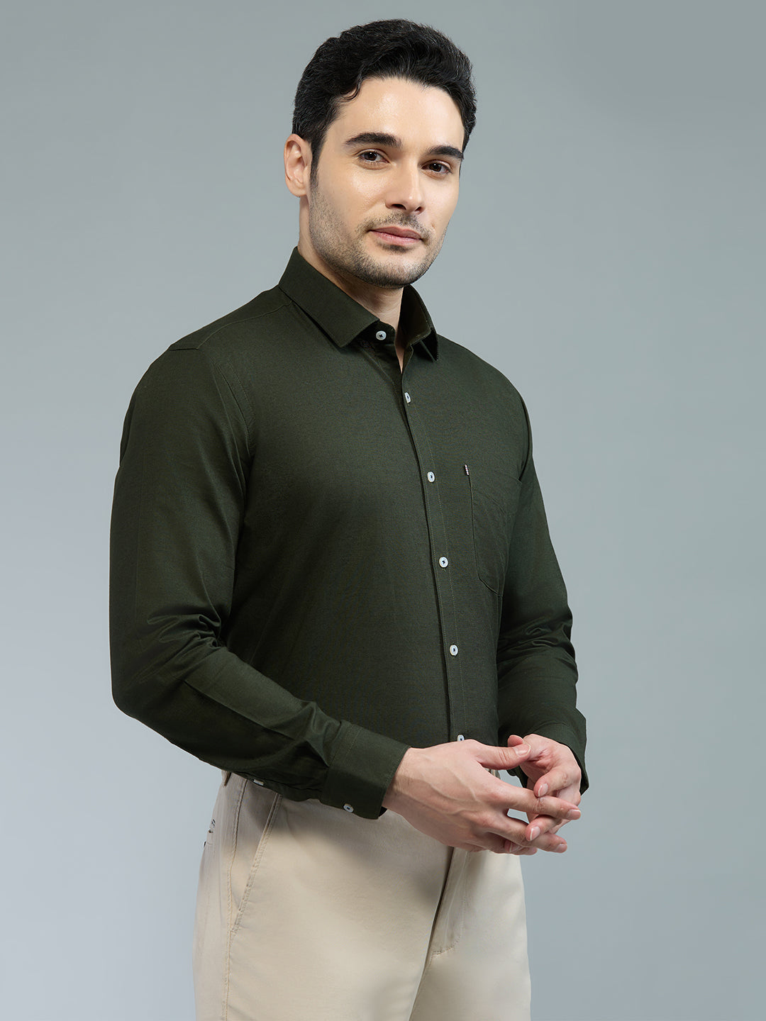 KOMPANION Men's Smart Office Mehendi Green Shirt | Oxford