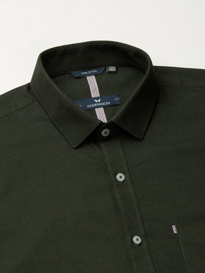 KOMPANION Men's Smart Office Mehendi Green Shirt | Oxford