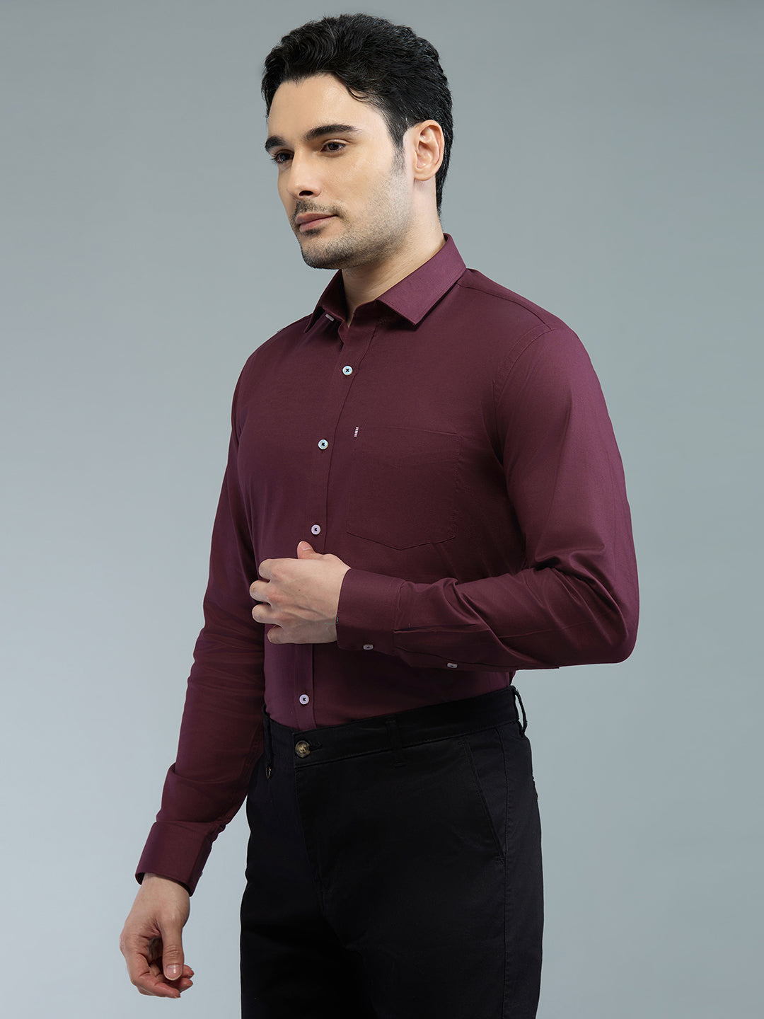KOMPANION Men's Smart Office Wine Plain Shirt | Oxford