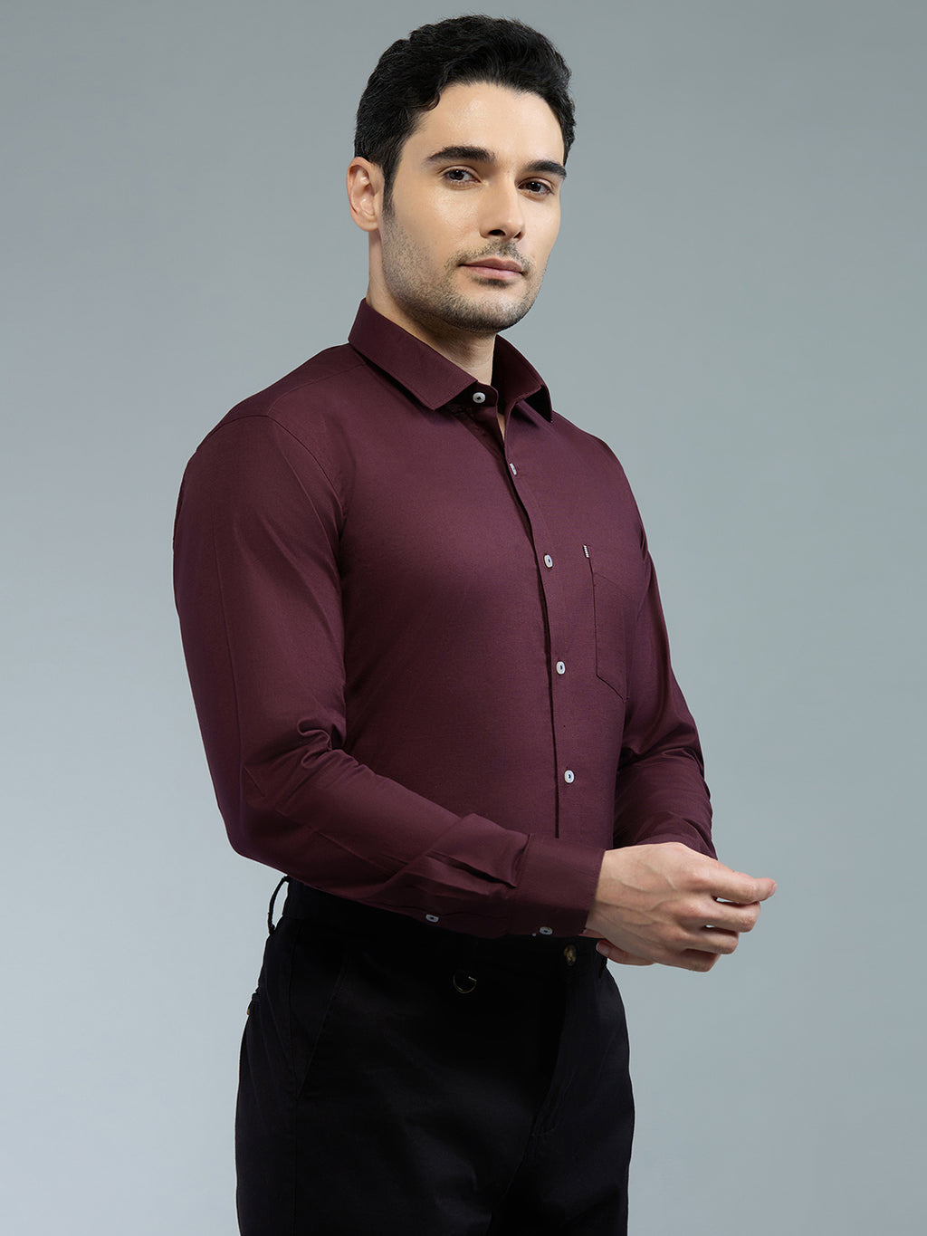 KOMPANION Men's Smart Office Wine Plain Shirt | Oxford