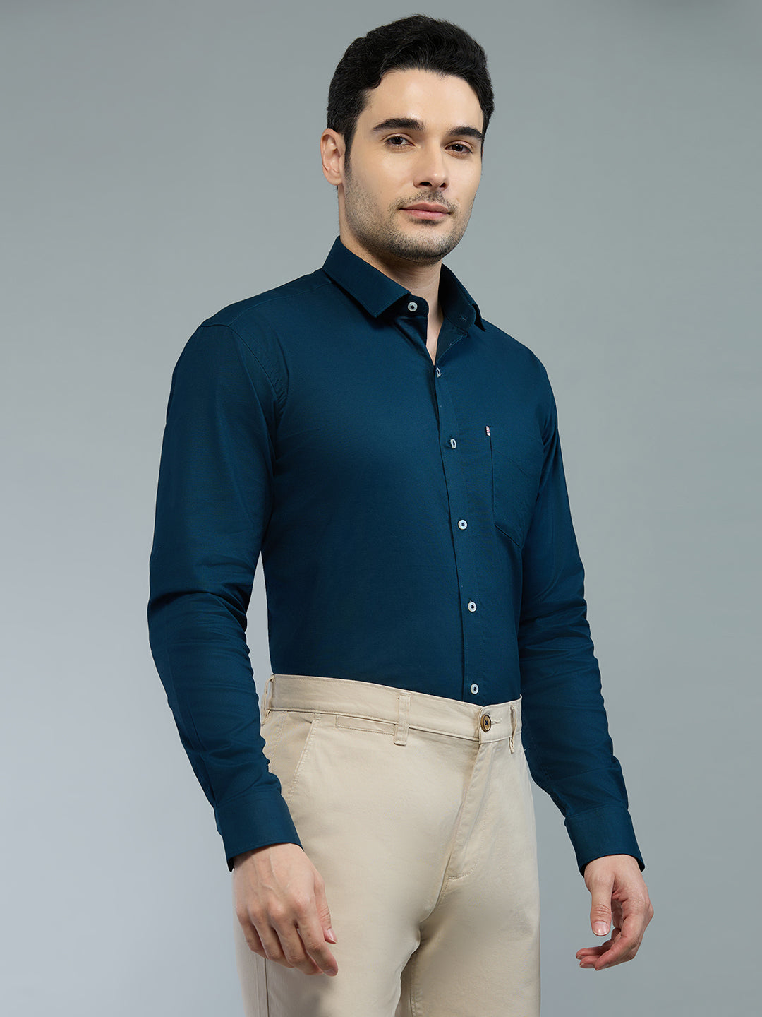KOMPANION Men's Smart Office Wear Teal Blue Shirt | Oxford