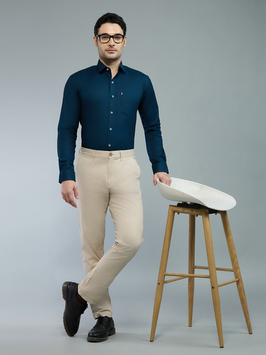 KOMPANION Men's Smart Office Wear Teal Blue Shirt | Oxford