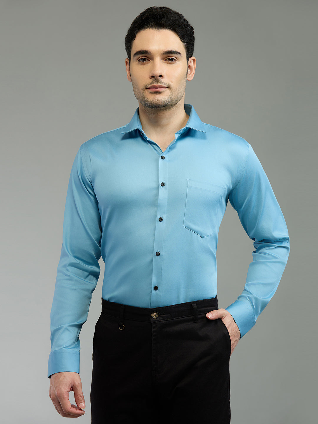 Blue - Kompanion Men's Solid Shirt | Lycra