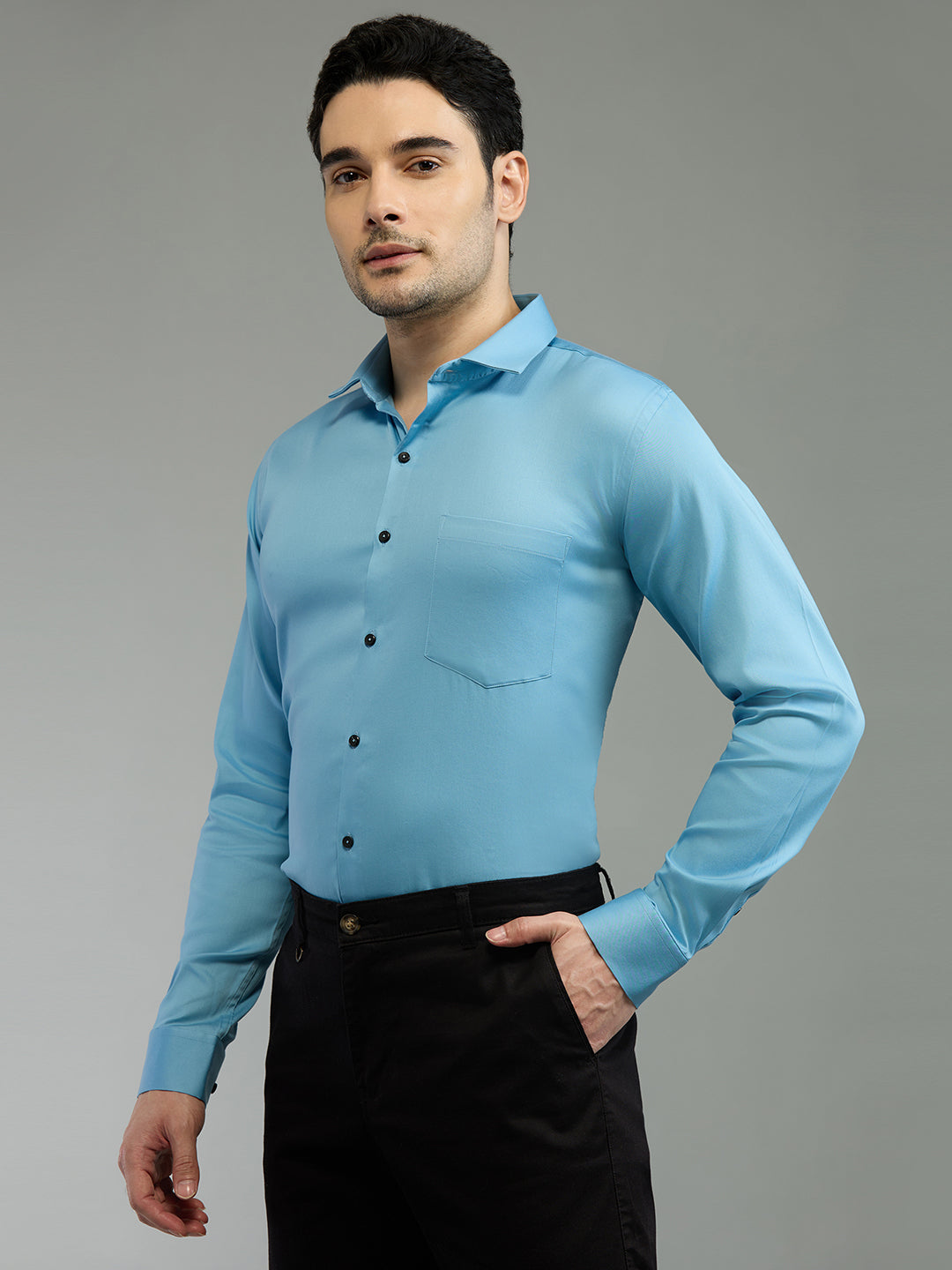 Blue - Kompanion Men's Solid Shirt | Lycra