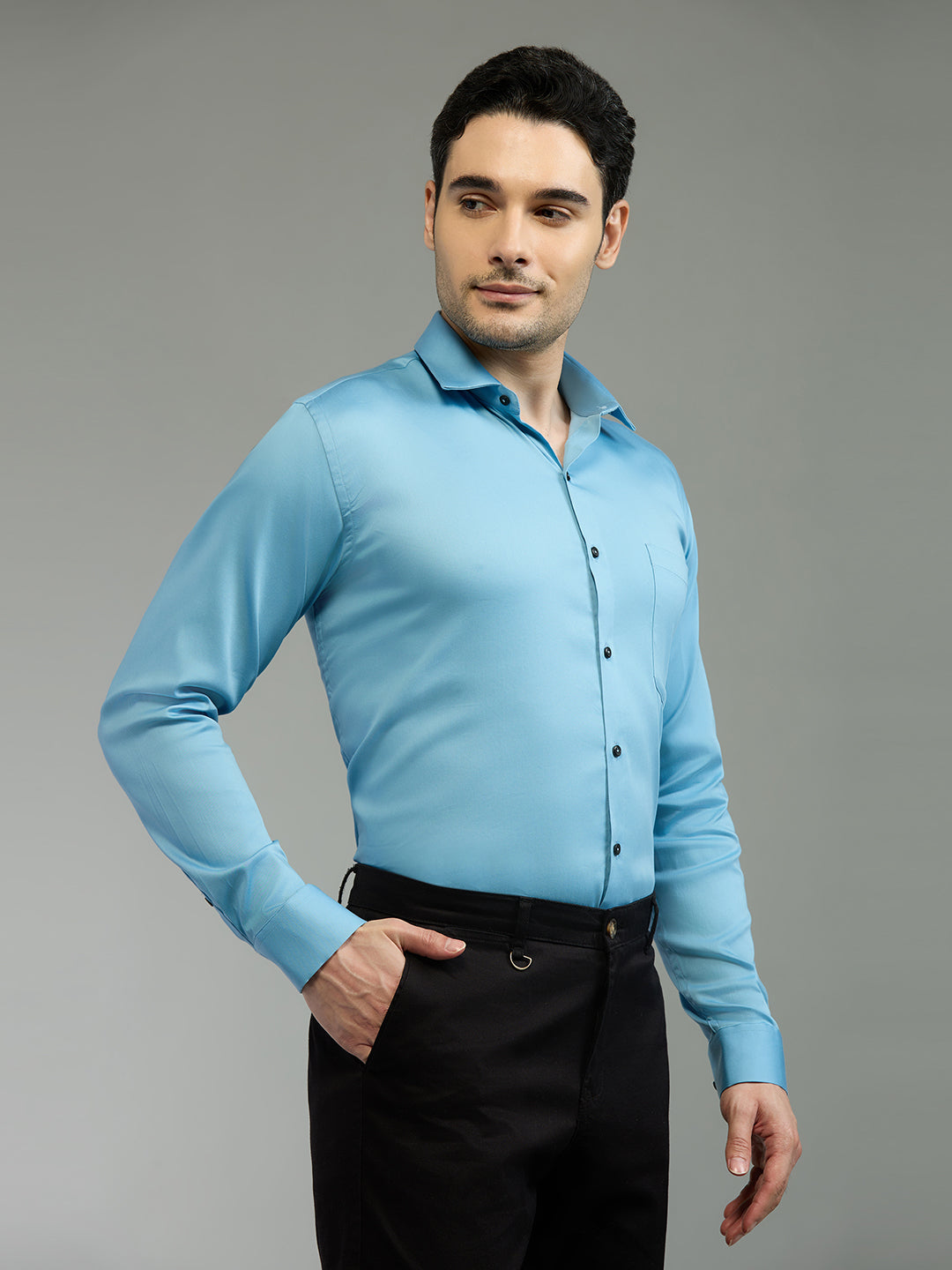 Blue - Kompanion Men's Solid Shirt | Lycra