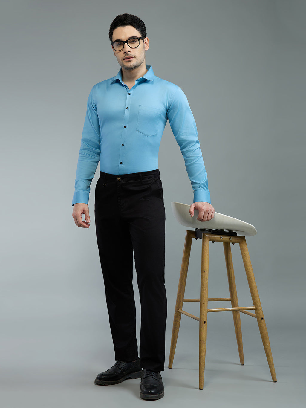 Blue - Kompanion Men's Solid Shirt | Lycra