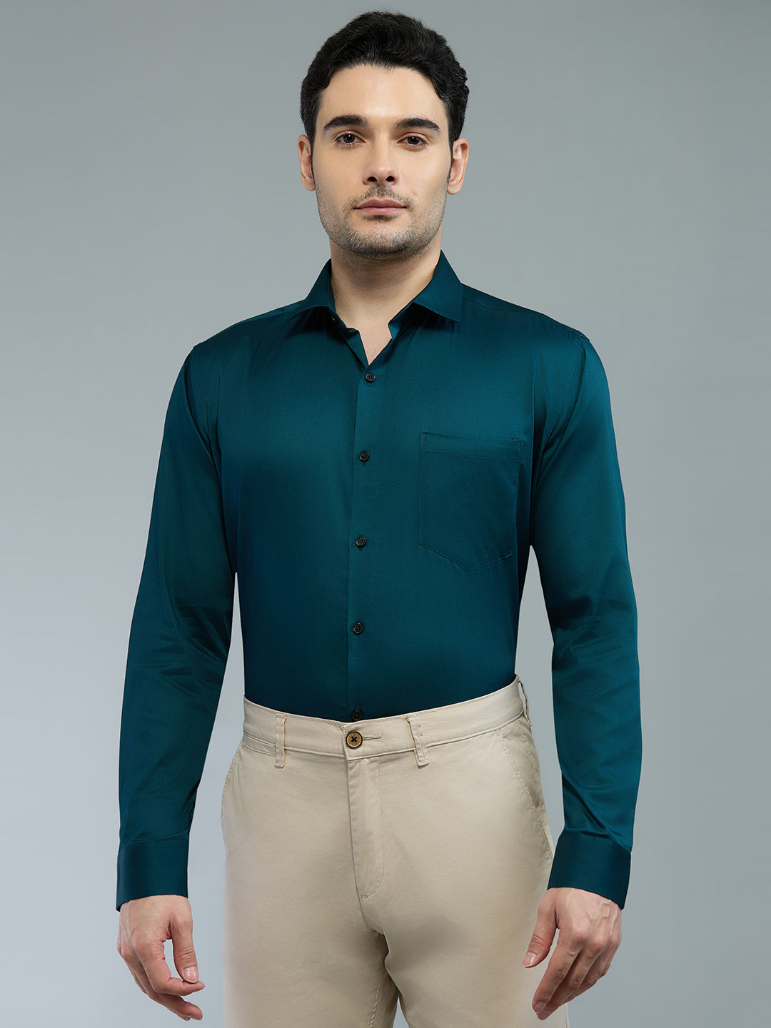 Bottle Green - Kompanion Men's Solid Shirt | Lycra