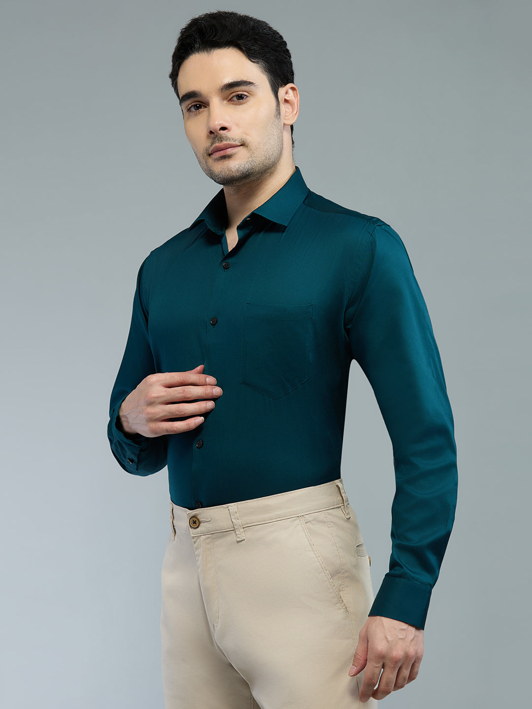 Bottle Green - Kompanion Men's Solid Shirt | Lycra